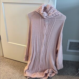 Express Pink Cable-Knit Cowl Turtleneck Sweater